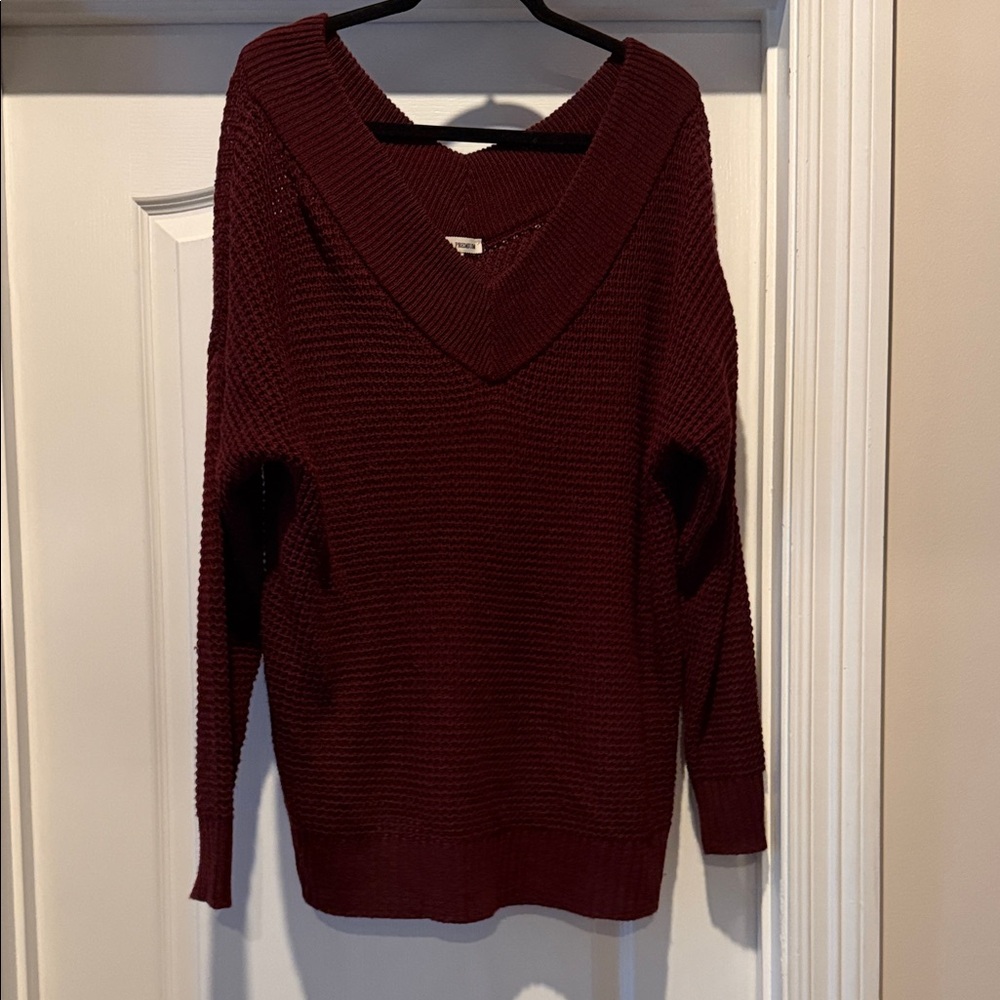 Zenana Outfitters Deep Red V-Neck Sweater